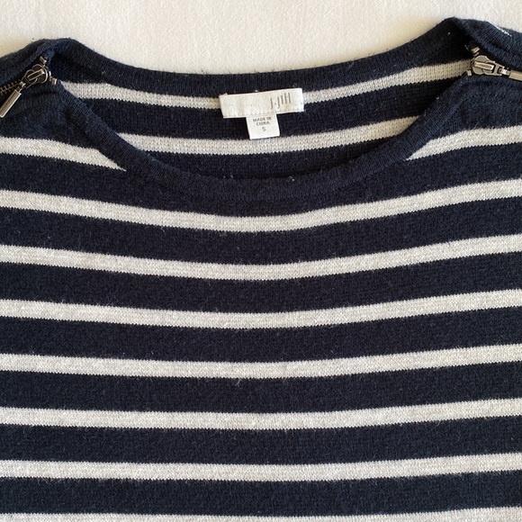 J. Jill Breton stripe nautical zip shoulder long knit tunic sweater navy grey - Picture 4 of 13